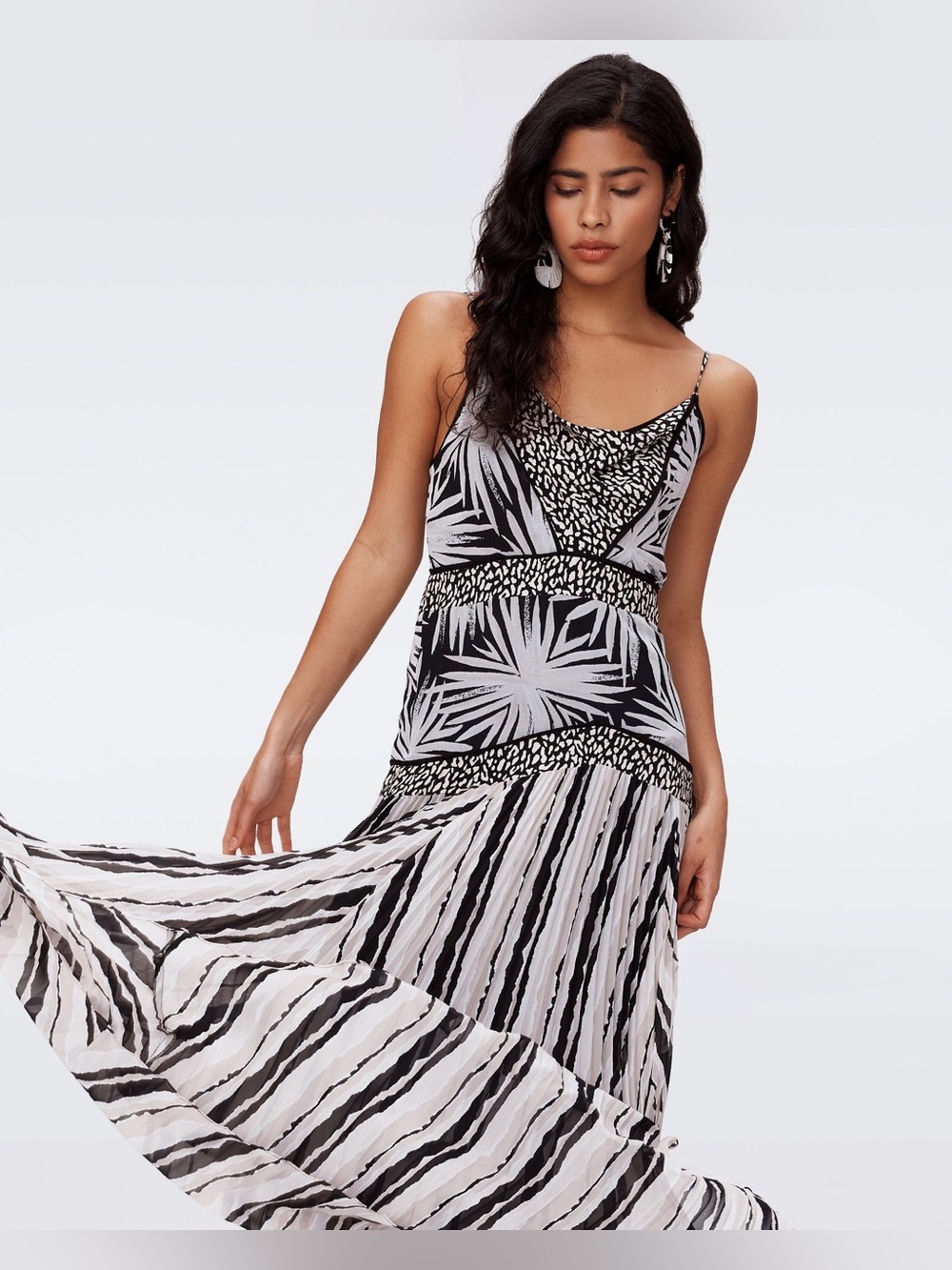 Diane Von Furstenberg Black and White Abstract Printed Dress